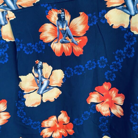 Extreme Gear Hawaiian Shirt Blue Pin Up Girlie Short Sleeve Mens Large Deadstock - Picture 4 of 12